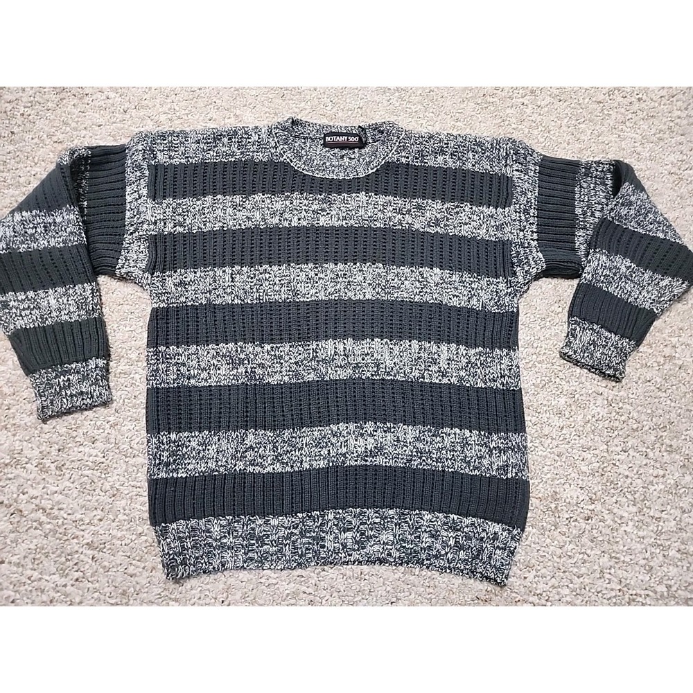 Botany 500 Vintage Crew Neck Pullover‎ Sweater XL Retro Gray Stripe USA